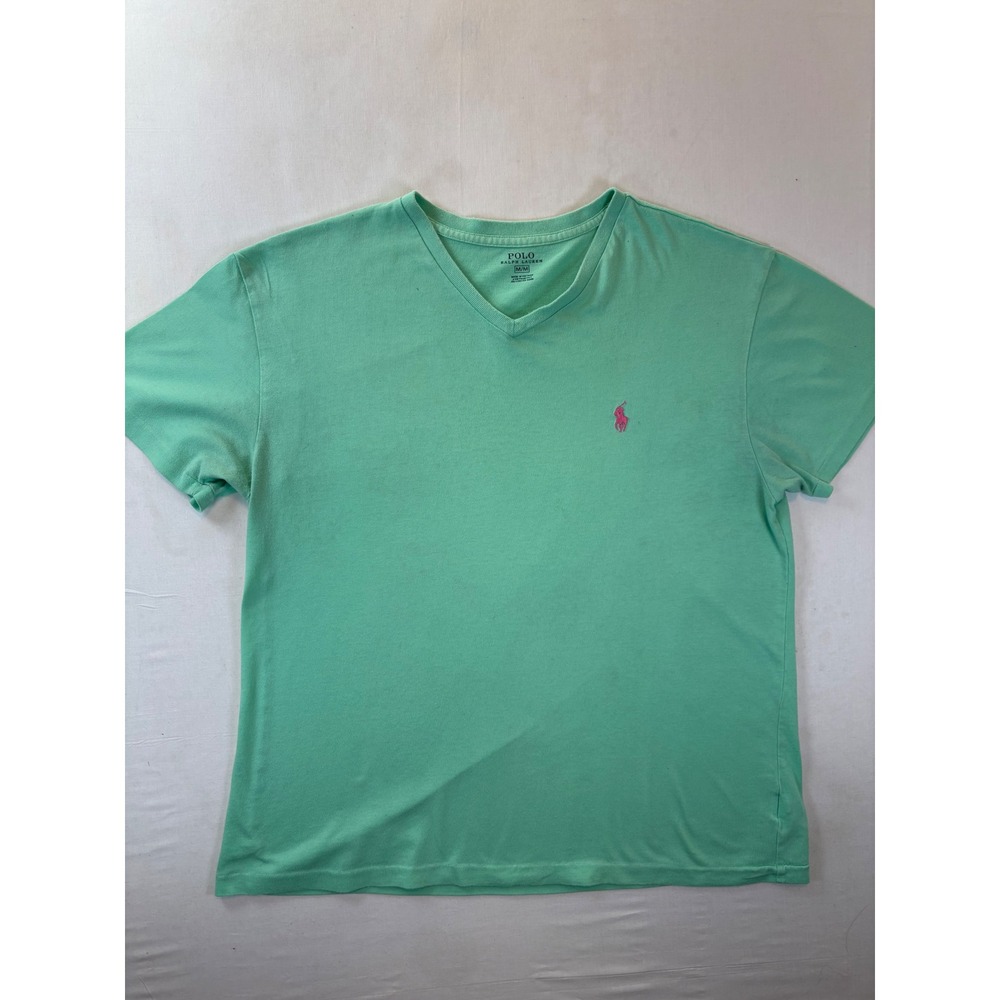 Polo Ralph Lauren Mens V-Neck T-Shirt Mint Green Pink Pony Logo Size Medium